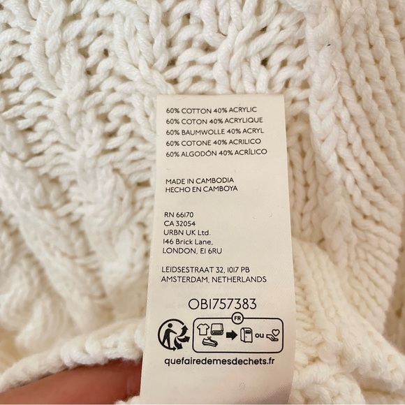 Free People Sandre Cable Knit Cropped Sweater in Cream Ivory White Size XL - Picture 7 of 8